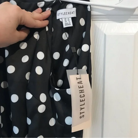 Polka Dot High Neck Ruffle Midi Dress Size 8 - Picture 2 of 6